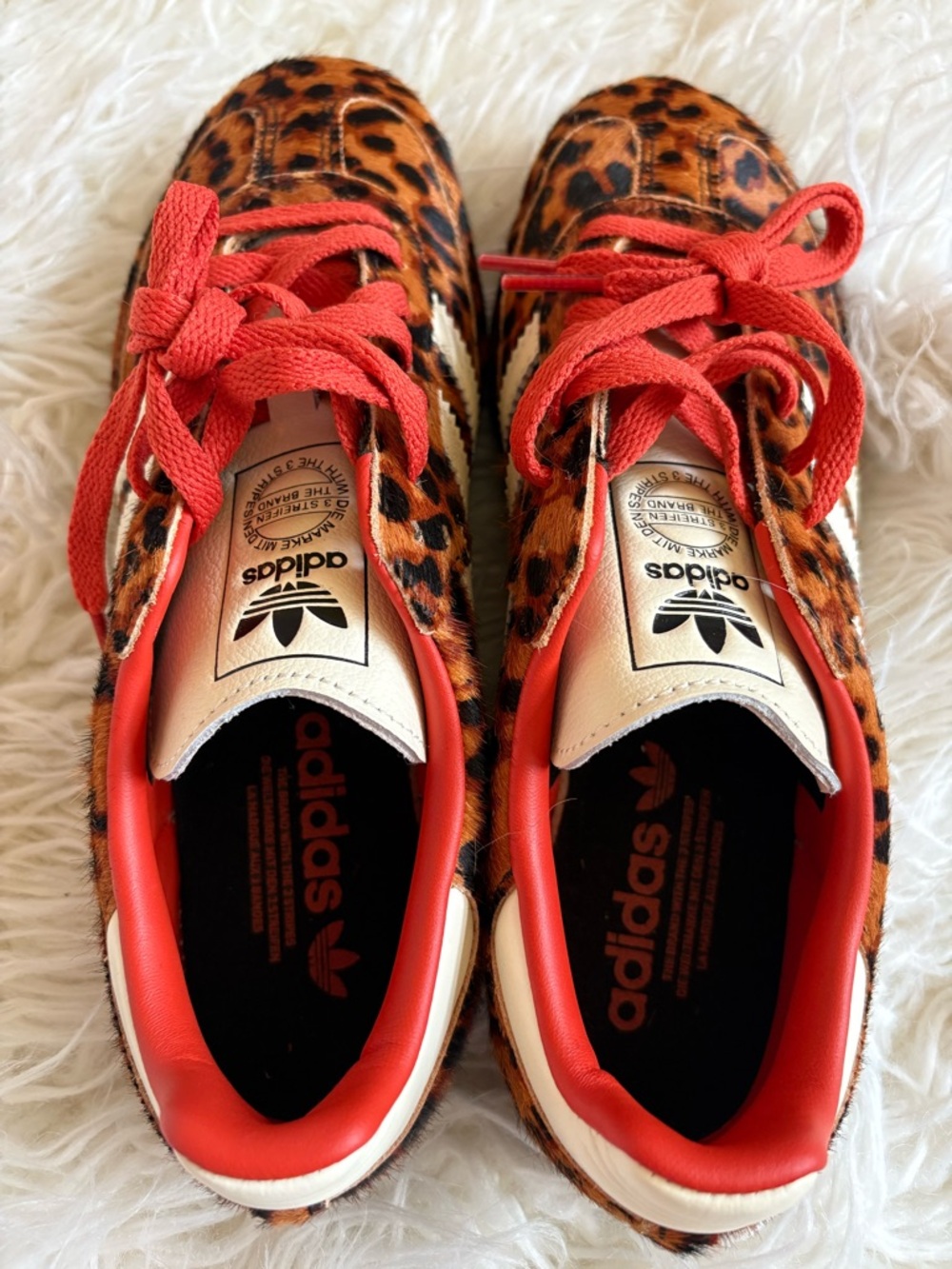 Adidas Samba OG Leopard Pony Hair Sneakers Red Laces JI2734 W 8 - Picture 7 of 9